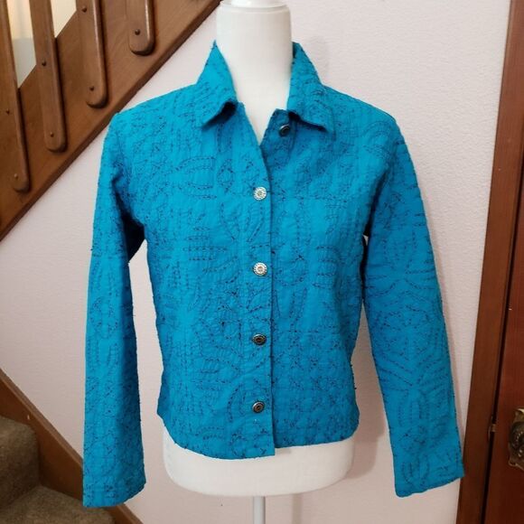 Chico's jacket. Aqua blue with black, size 0, S, 4 - Picture 1 of 7